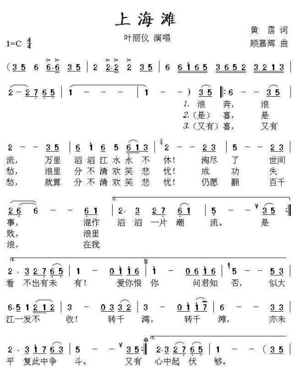 上海滩钢琴简谱左右手带指法#上海滩初学简谱